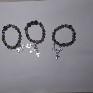 5-6 inch wrist Jade Agate Lava Bracelet Set of 3